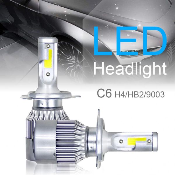 

2pcs h4 / hb2 / 9003 c6 10800lm 6000k 120w cob led car headlight kit hi lo turbo light bulbs waterproof auto headlamp