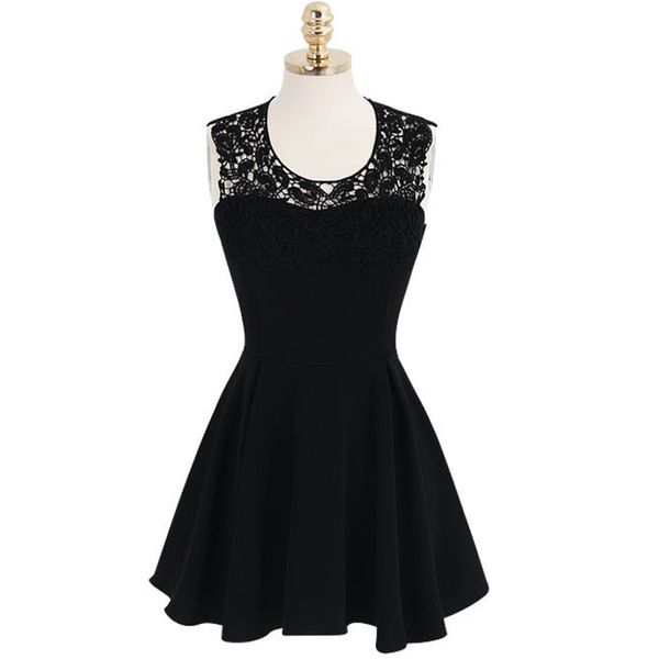 

spring strapless women sleeveless chiffon dress casual slim fit lace hollow out club prom dressing clothing, Black;pink