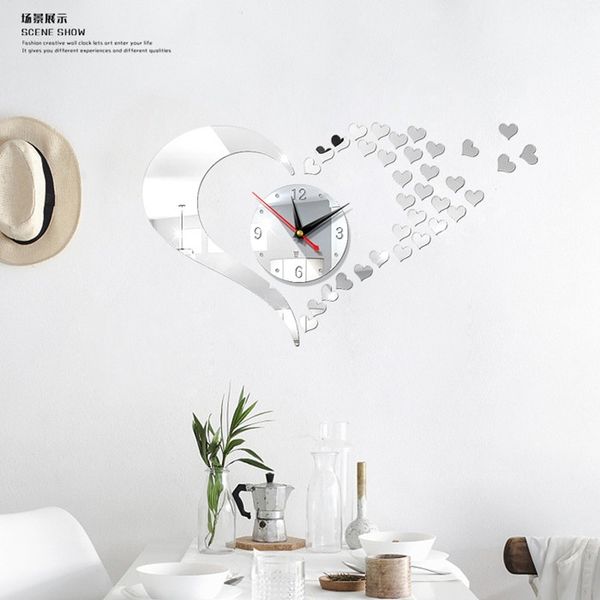 

new mirror lovely hearts wall art clock decal diy mirror wall watch safe novelty home decoration kids clocks home decor wall clocks