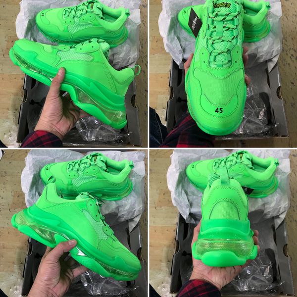 

with box 2019 triple s designer dad shoes fashion triple-s zapatos full green clear sole men women casual shoes sport, Black
