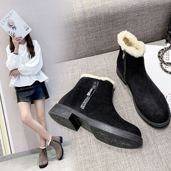 

winter boots lady women shoes autumn lace up round toe flat heel boots-women low heels booties booties ladies 2020 mid, Black