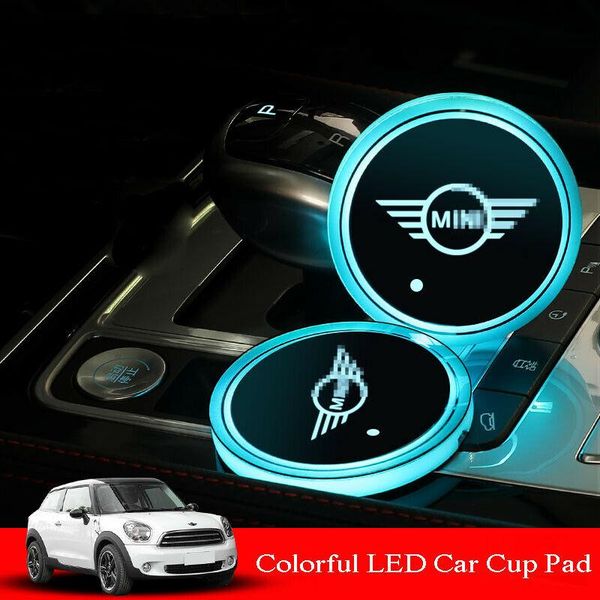 

fit for bmw mini rgb led car cup holder pad mats auto atmosphere lights colorful