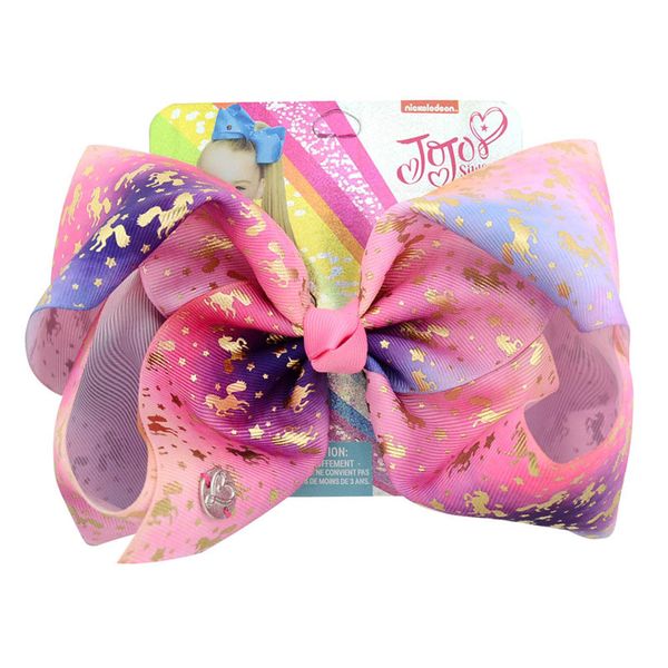 

8 inch big bows jojo siwa bows rainbow unicorn hairpins starry sky noeud papillon ribbon pastel girls hairwear kids valentines accessories, Slivery;white