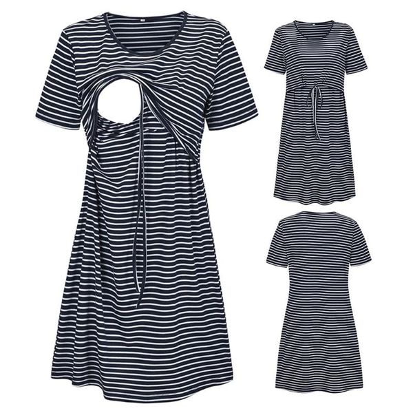 

maternity dresses women short sleeve striped print nursing dress for breastfeeding pregnancy dress vetement grossesse femme @47, White
