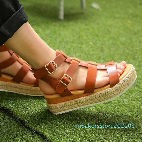 

summer platform sandals women peep toe ankle multiple buckle flat heels lady shoes fashion female sandals s03, Black