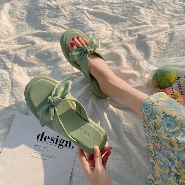 

shoes woman's slippers low butterfly-knot slides shose women shale female beach 2020 sabot flat rubber pu rome, Black