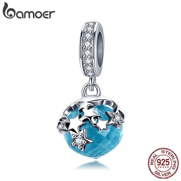 

bamoer 925 sterling silver dazzling star blue crystal pendant charms fit charm bracelets jewelry making bsc029