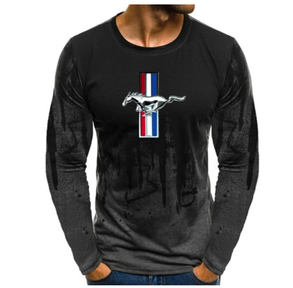

new autumn long-sleeve t shirt men gradient color for mustang print fitness tee shirt casual hiphop streetwear t-shirt