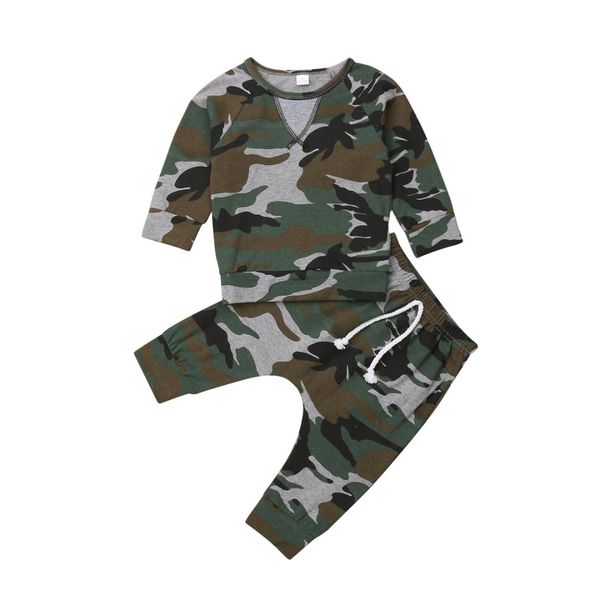

2018 canis camouflage baby boy outfit set t shirt+pants set toddler clothes tracksuit camo spring autumn, White