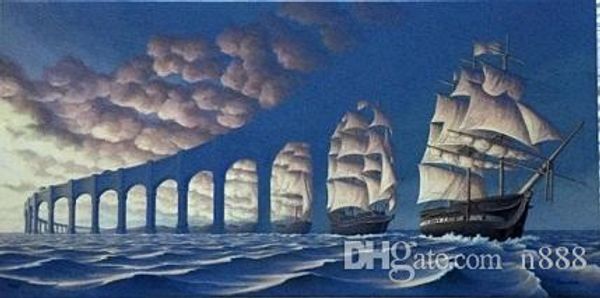 

x2fm- framed rob gonsalves - sun sets sail,amazing seascape sail art handmade oil painting on canvas multi sizes /frame options