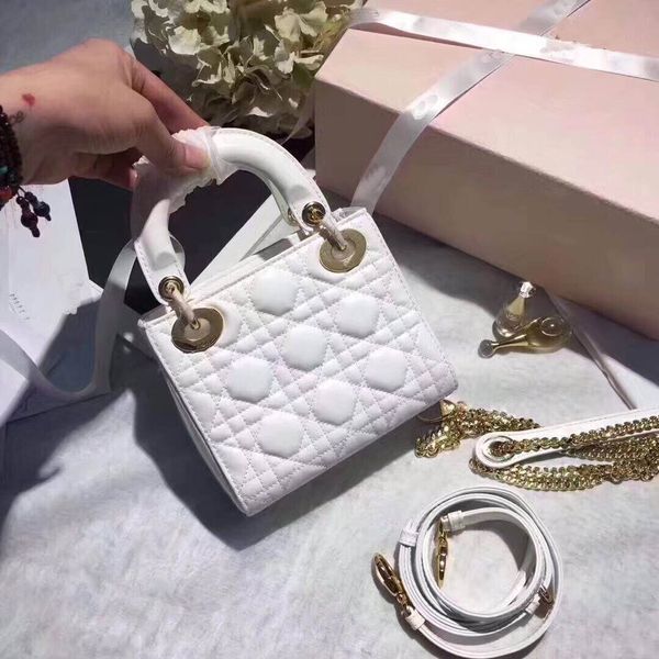 

White real lamb kin lady plaid handbag black patent leather rivet tote bag with charm lamb kin mi bag