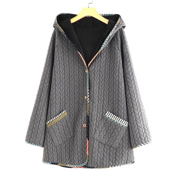 

hooded women coat loose button casual daily autumn warm long sleeve charming two pockets winter solid cotton padded, Black
