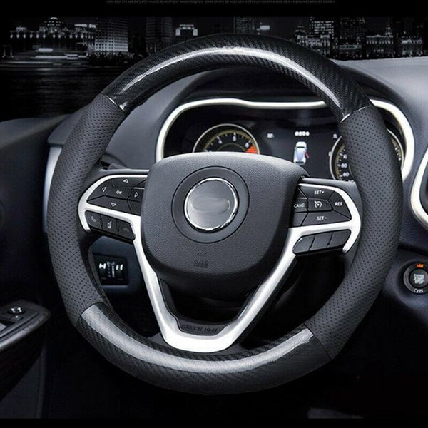 

breathable black leather carbon fiber car steering wheel cover for jeep series