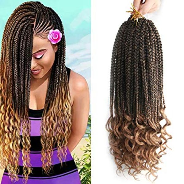 2019 Curly Box Braids Crochet Braid Hair Ombre Kanekalon Synthetic 3s Goddess Box Crochet Braids Braiding Hair Extensions For African Braids From