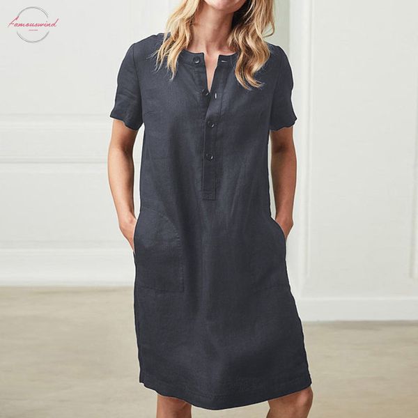 

summer linen above knee mini dress 2020 celmia women tunic short sleeve shirt female vintage casual sundress sarafans vestidos s 5xl, Black;gray