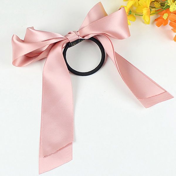 

multi-layer bow hair ring simple korean version of the sweet ribbon women solid color bow fabric hair rope headdress, Slivery;white
