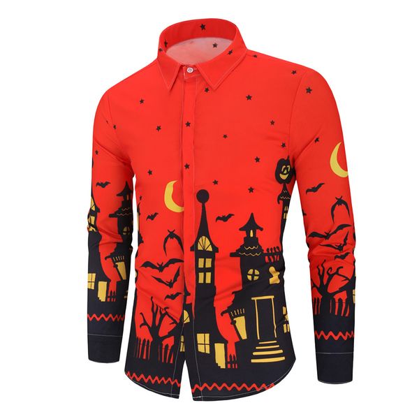 

kancoold mens fashion halloween hawaiian shirt brand slim long sleeve floral shirts casual holiday party clothing camisa hawaian, White;black