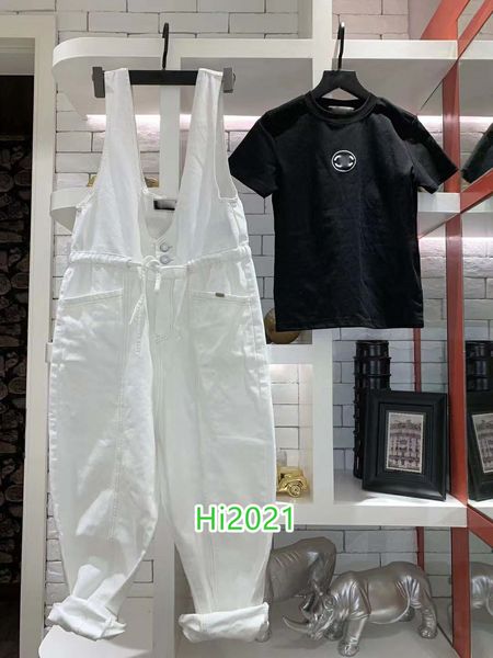 

high end women girl casual t-shirt suit letter embroidery floral print pullover tee+rhinestones strap pants 2020 fashion luxury design sets, White