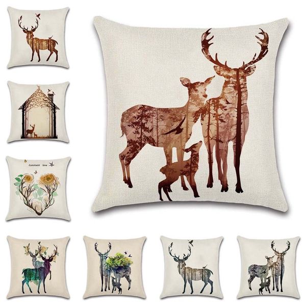 

deer family nordic style painting cushion cover decorative home sofa chair car seat friend kids living room gift pillowcase