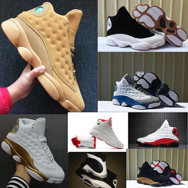 

with box 13 13s men women basketball shoes air bred black brown blue white hologram grey red j13 retro sneakers
