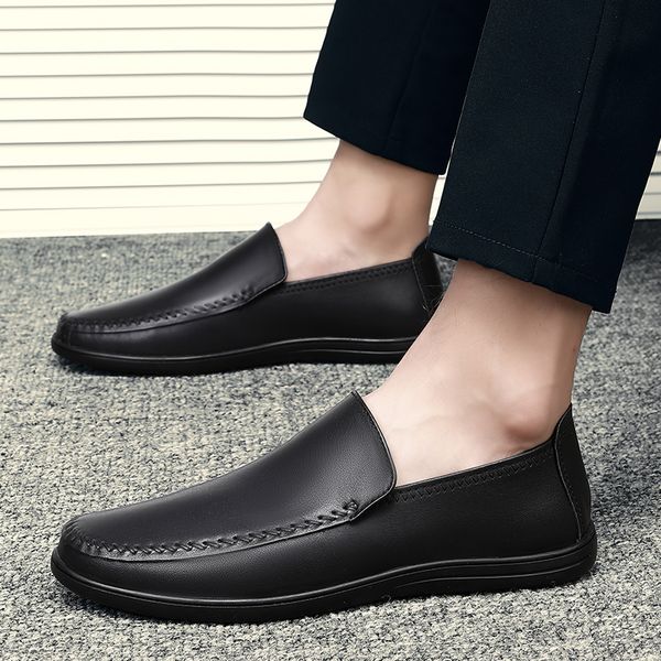 

classic split leather male loafers retro style casual men shoes comfortable driving shoes men flats lazy loafers hc-707, Black