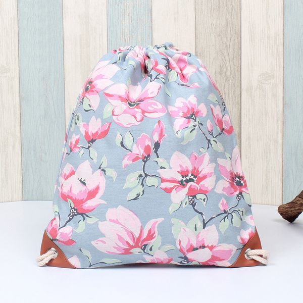 

fashion women men children drawstring backpack canvas floral printing high capacity pocket bag backpack shoulder sports bag 2019