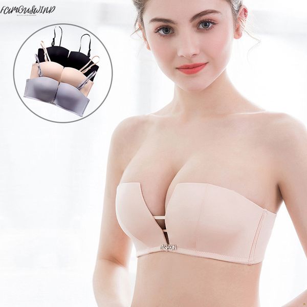 

невидимый bralette сексуальный бюстгальтер бесшовные белье квадратный кубок push up бюстгальтеры для женщин глубокий v провод без бретелек н, Red;black