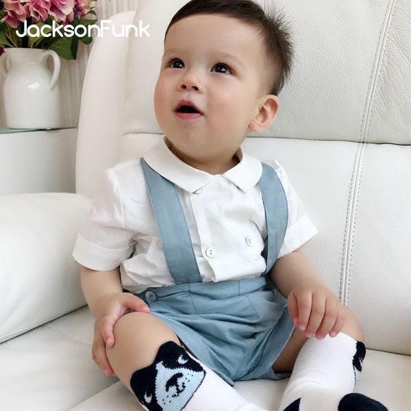 

2019summer1-3year old spanish boys birthday рубашка с коротким рукавом задний ремень брюки костюм мальчики крещение комплект одежды ремень б, Blue