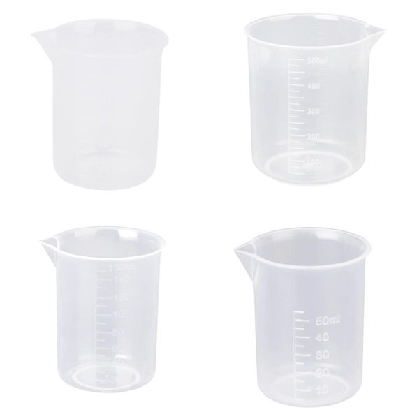 

4pcs 50/100/150/500ml clear kitchen lab graduated beaker measuring cup