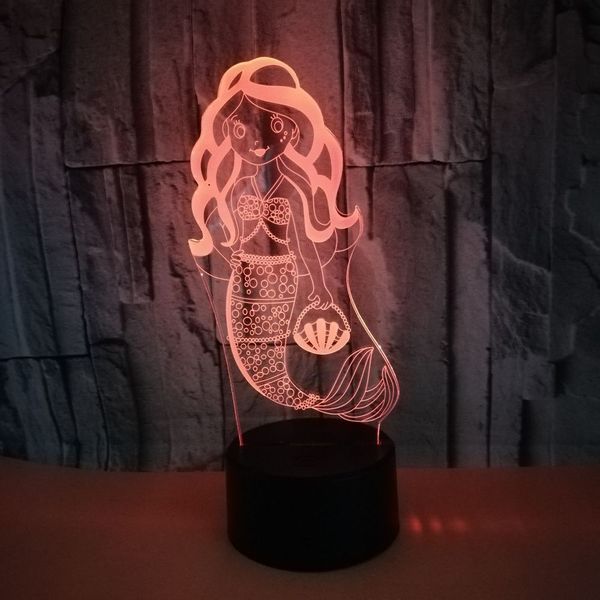 

foreign trade new pattern mermaid 3d small night-light colorful touch 3d vision lamp gift logo customized 3d small desk lamp