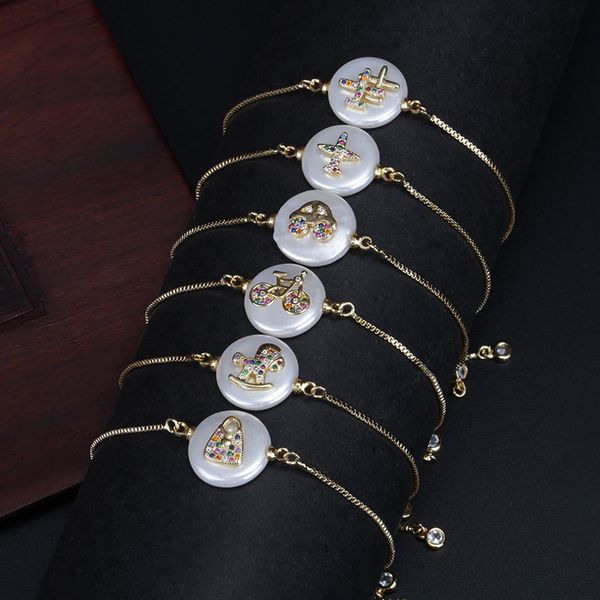 

mix cz paved multi shapes tiny charm round pearl bead connector dainty gold link adjustable bracelets for women birthday jewelry, Black