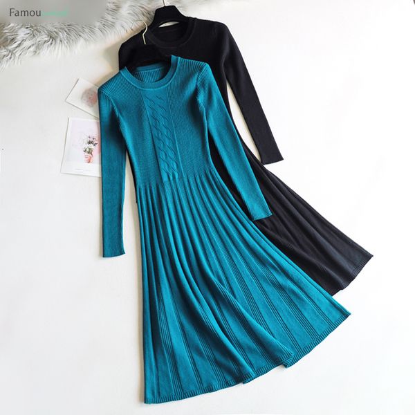 

зима длинное платье свитер платье женщин с длинным рукавом ol lady толстая линия платье женский перемычка o шея тонкий knit, Black;gray