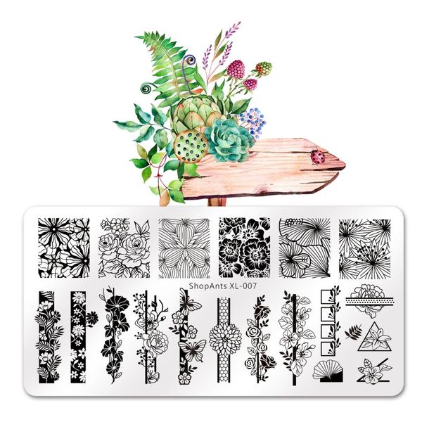 

shopants 6*12cm geometric nail stamping plates rectangle flower leaves design image nail art stamp stencils manicure templates, White