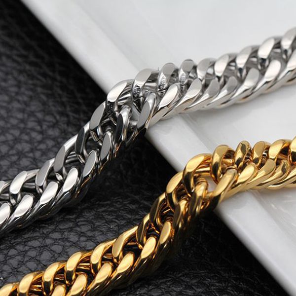

chain on hand charm bracelets mens stainless steel cuban link gold bracelets silver hip hop gifts for man accessories wholesale, Black
