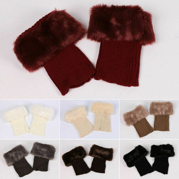 

faux fur ladies knit crochet boot cuffs ers ankle socks winter, Black;white