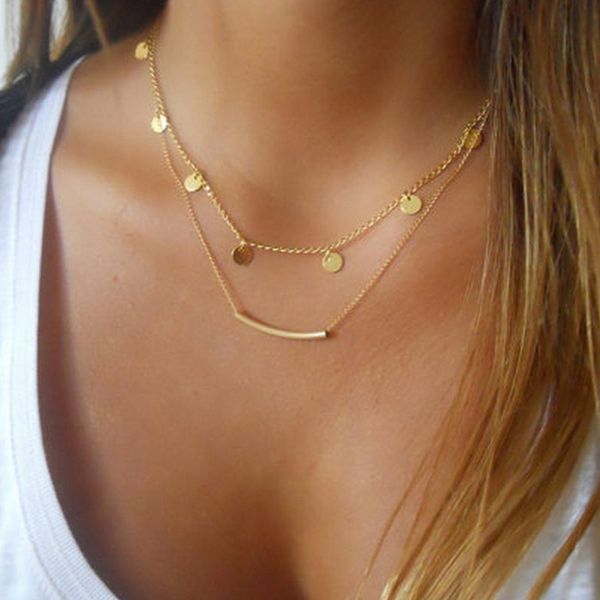 

abdoabdo layered necklace gold chain pendant necklace personalized choker women gold bohemia necklaces girl jewelry, Silver