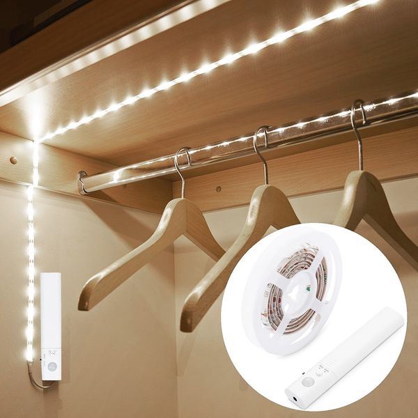 

dc5v 1m/2m/3m 30leds sensitive pir motion sensor cabinet strip light for closet lamp wardrobe cabinet stairs gate battery power