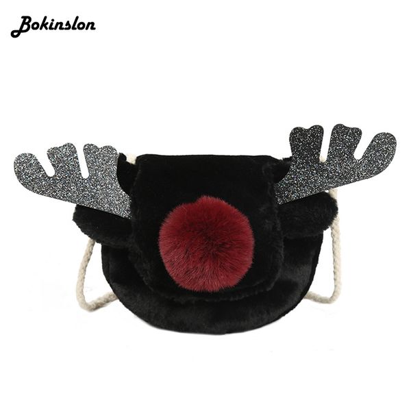 

bokinslon wild cute fashion bag female christmas elk plush messenger shoulder bag casual women