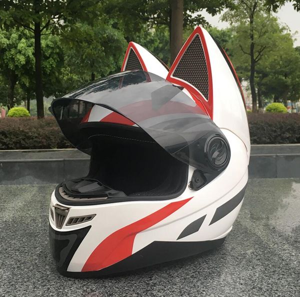 

кошка уха мотоцикл 2019 шлем мужчины и женщины прохладный четыре сезона общий анти-туман кросс-кантри мотоцикл шлем теплый