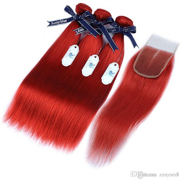 

red hair burgundy bundles with closure colored brazilian straight human hair 3 bundles with closure remy hair weave knhj21, Black