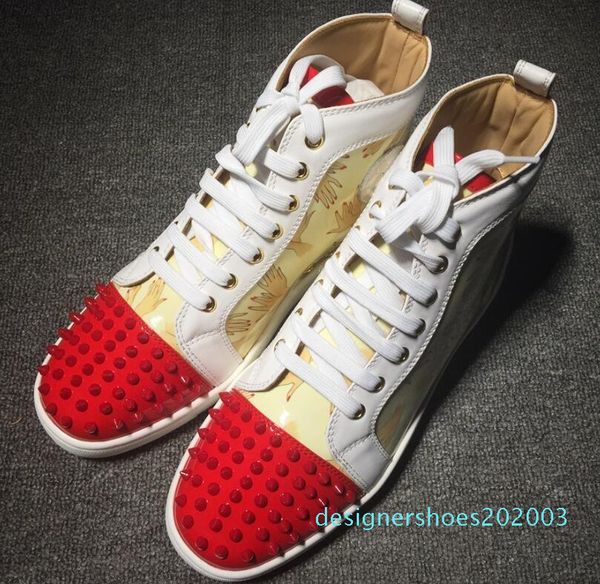 

new fashion red bottom sneakers high lace-up graffiti designer mens boots mixed printing p d03, Black