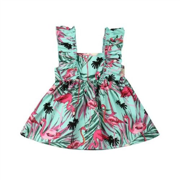 

2019 Summer Girl Dress Flamingo Print Slim Toddler Baby Girls Princess Clothes Summer Sleeveless Party Dresses