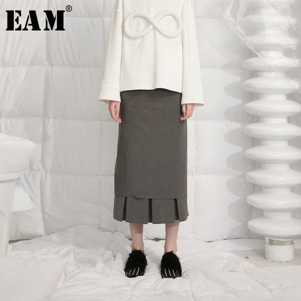

eam] high waist black pleated double layer split temperament half-body skirt women fashion tide new spring autumn 2019 1h662