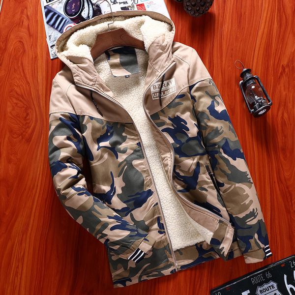 

jackets fleece camouflage mens coats winter down and parkas jackets brand-clothing clothes warm thicken hooded coats asian size, Black