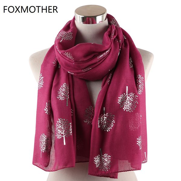 

foxmother new lightweight foil sliver tree scarf sky blue fushia teal tree glitter scarves foulard mujer wrap women 2019, Blue;gray