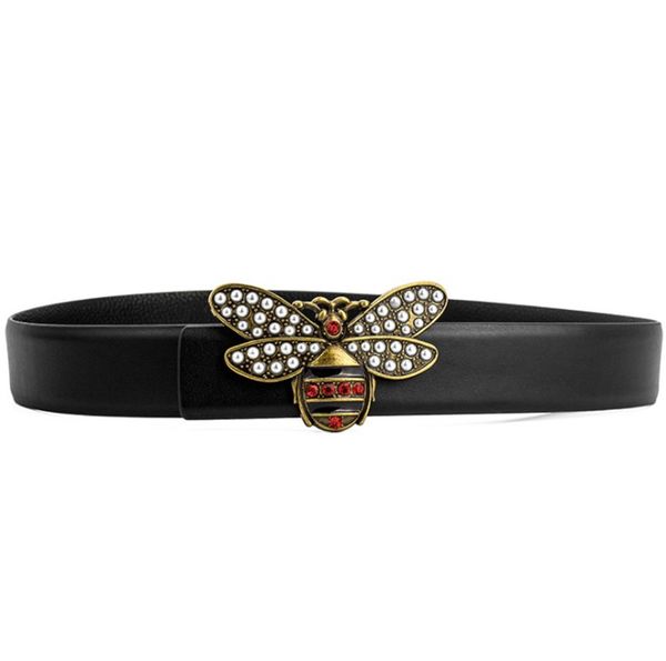 

Womens Little Bee Cowhide Designer Belt for Woman Belt Fashion Smooth Buckle Belts Width 3.4cm Highly Quality Cowhide Black Brown Colors