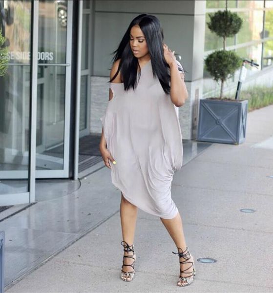 

dresses fashion female one-shoulder asymmetrical dress solid loose dress for women summer skirt, Black;gray