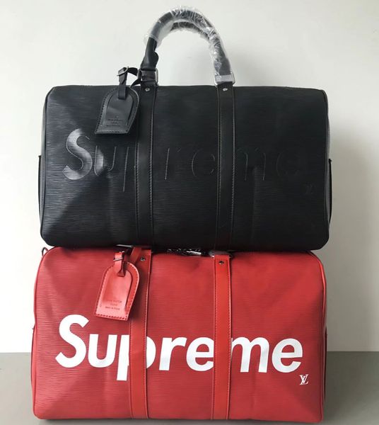 

45cm men duffle bag women travel bag hand luggage luxury de igner travel bag men pu leather handbag large cro body bag tote