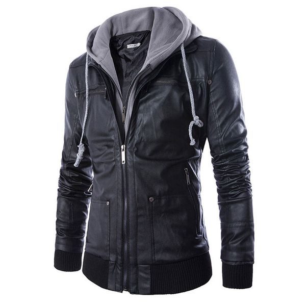 

autumn men locomotive leather jackets mens hoodie pu coat jaqueta de couro masculina fashion designer slim leather outwear 4xl, Black;brown