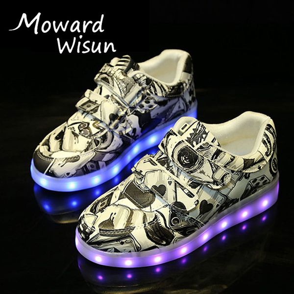 

good quality children usb led shoes with light up sole kids boys girls glowing luminous sneakers tenis led slippers 30, Black;red